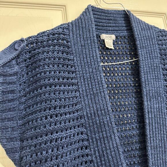 Cache Short Sleeve Open Knit Cardigan Sweater Sz M Medium Blue - Picture 2 of 10